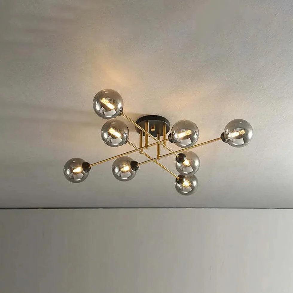 Golden Industrial Glass Spherical LED Semi Flush Ceiling Lights | Rebooters - Rebooters