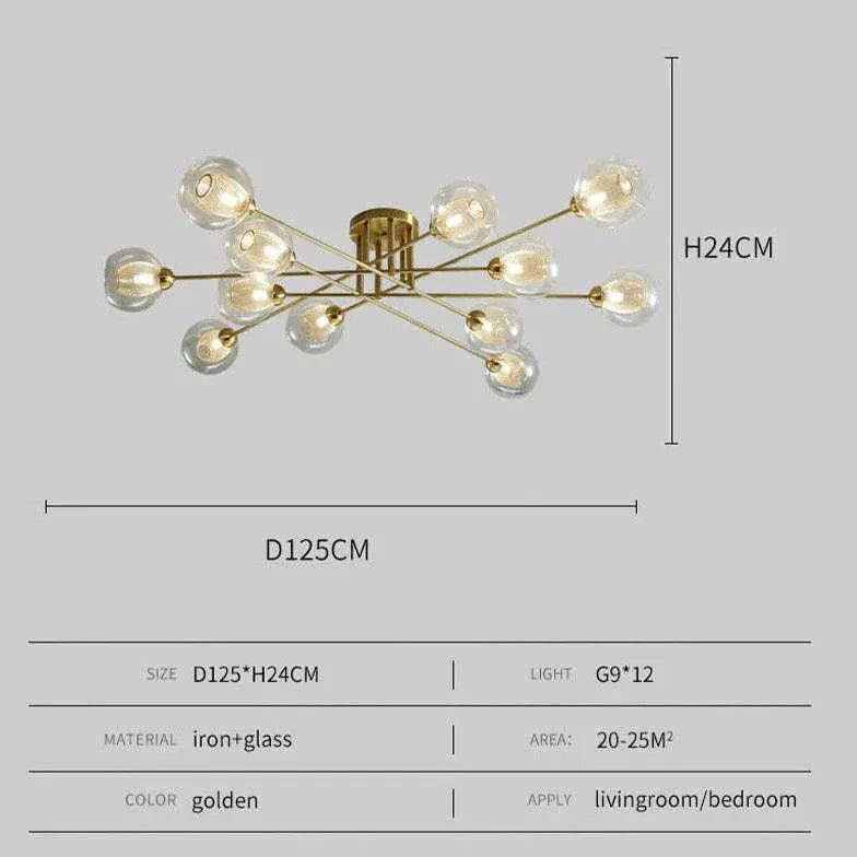 Golden Industrial Glass Spherical LED Semi Flush Ceiling Lights | Rebooters - Rebooters