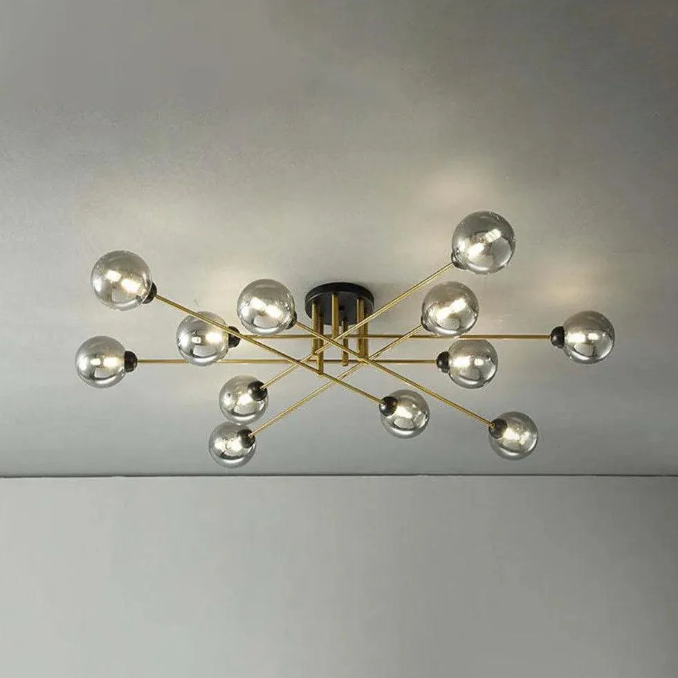 Golden Industrial Glass Spherical LED Semi Flush Ceiling Lights | Rebooters - Rebooters