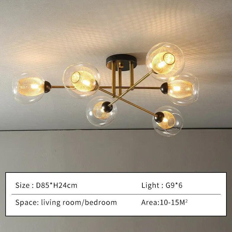 Golden Industrial Glass Spherical LED Semi Flush Ceiling Lights | Rebooters - Rebooters