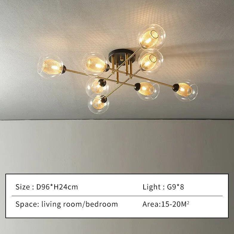 Golden Industrial Glass Spherical LED Semi Flush Ceiling Lights | Rebooters - Rebooters