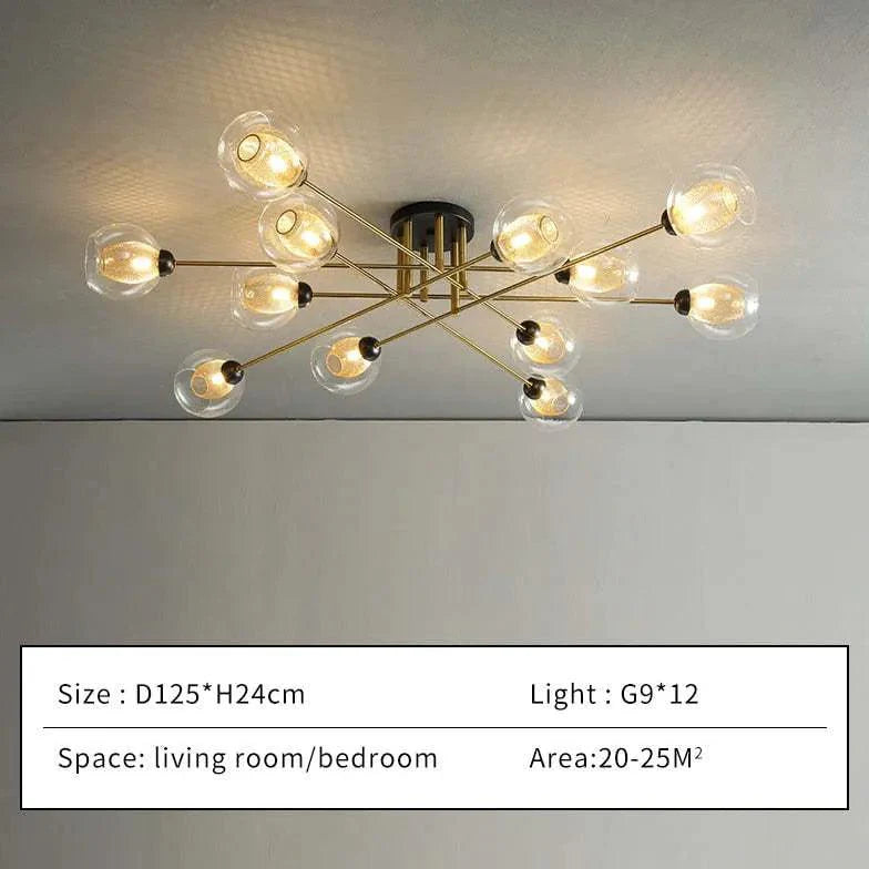 Golden Industrial Glass Spherical LED Semi Flush Ceiling Lights | Rebooters - Rebooters