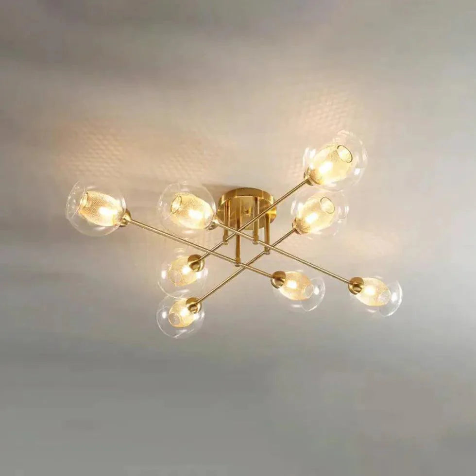 Golden Industrial Glass Spherical LED Semi Flush Ceiling Lights - Rebooters