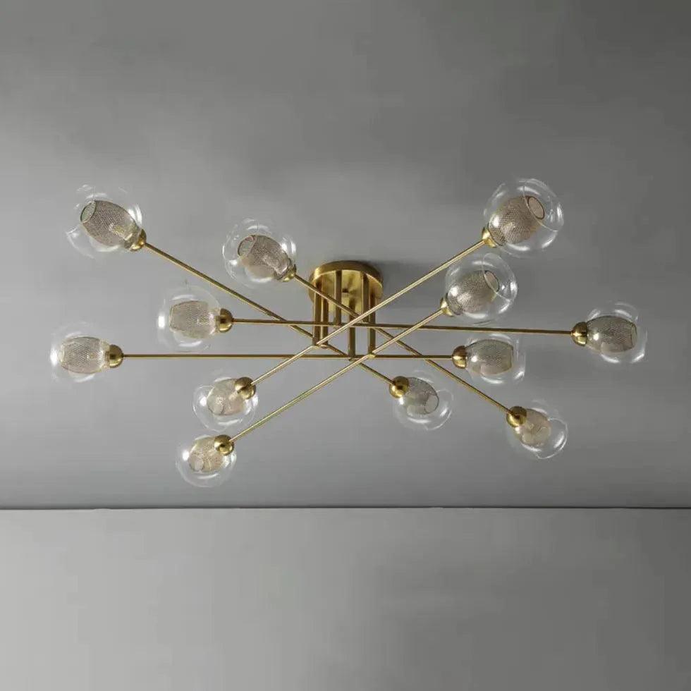 Golden Industrial Glass Spherical LED Semi Flush Ceiling Lights | Rebooters - Rebooters