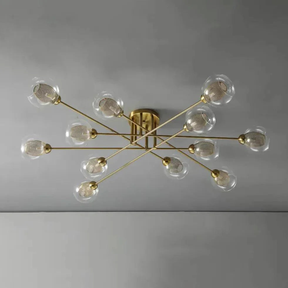 Golden Industrial Glass Spherical LED Semi Flush Ceiling Lights - Rebooters