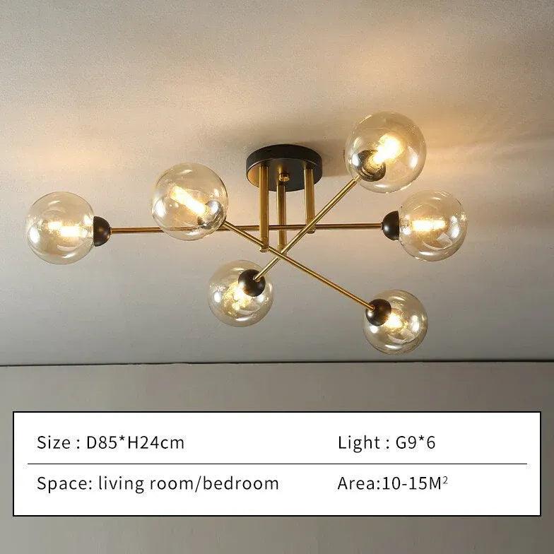 Golden Industrial Glass Spherical LED Semi Flush Ceiling Lights | Rebooters - Rebooters