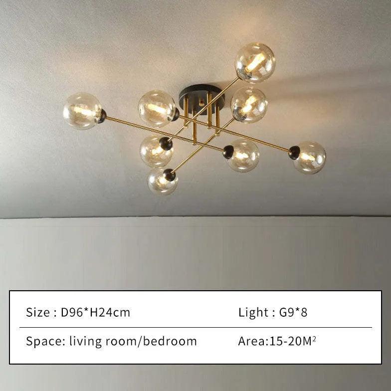 Golden Industrial Glass Spherical LED Semi Flush Ceiling Lights - Rebooters