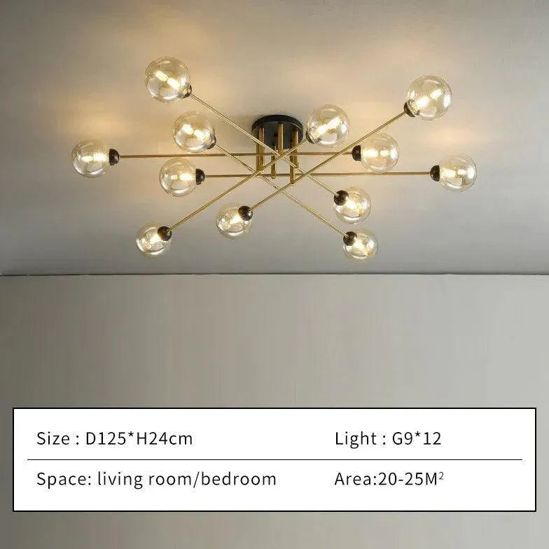 Golden Industrial Glass Spherical LED Semi Flush Ceiling Lights | Rebooters - Rebooters