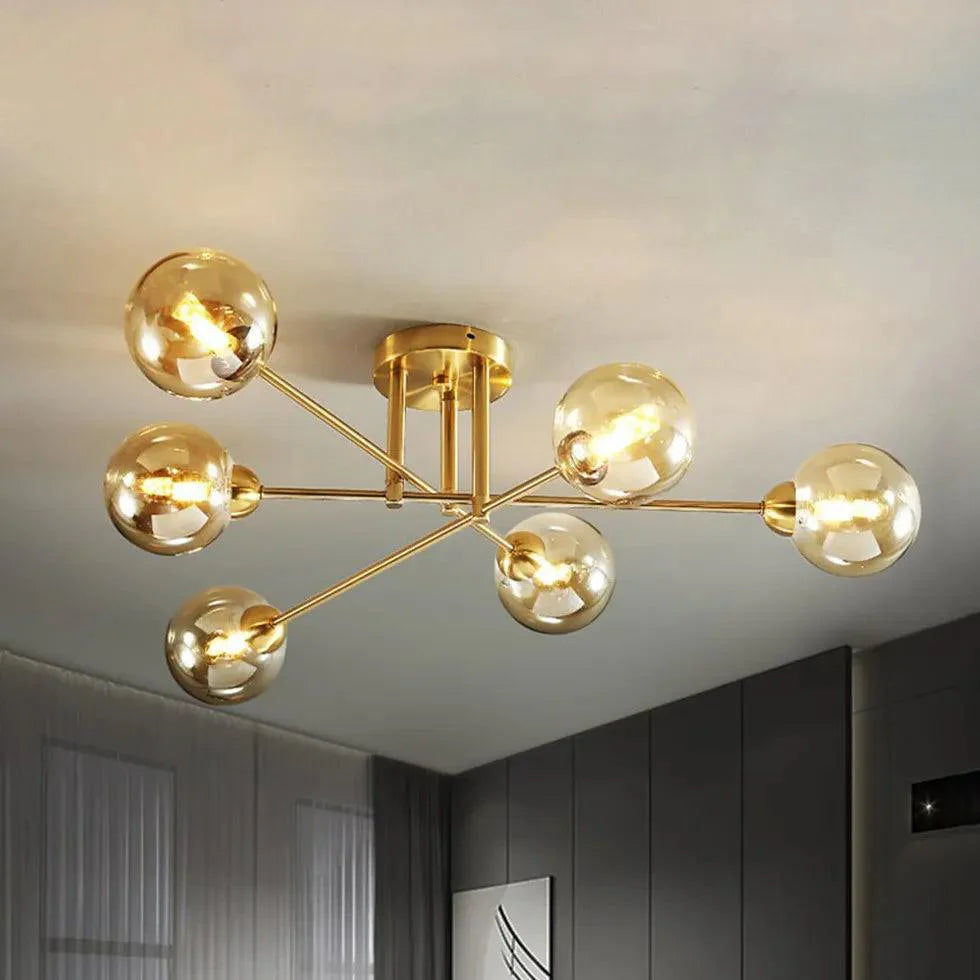 Golden Industrial Glass Spherical LED Semi Flush Ceiling Lights | Rebooters - Rebooters