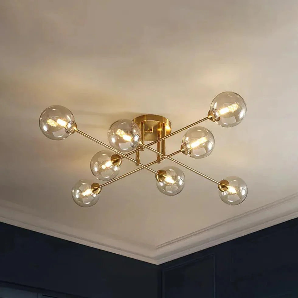 Golden Industrial Glass Spherical LED Semi Flush Ceiling Lights | Rebooters - Rebooters