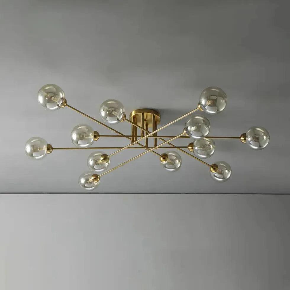 Golden Industrial Glass Spherical LED Semi Flush Ceiling Lights | Rebooters - Rebooters