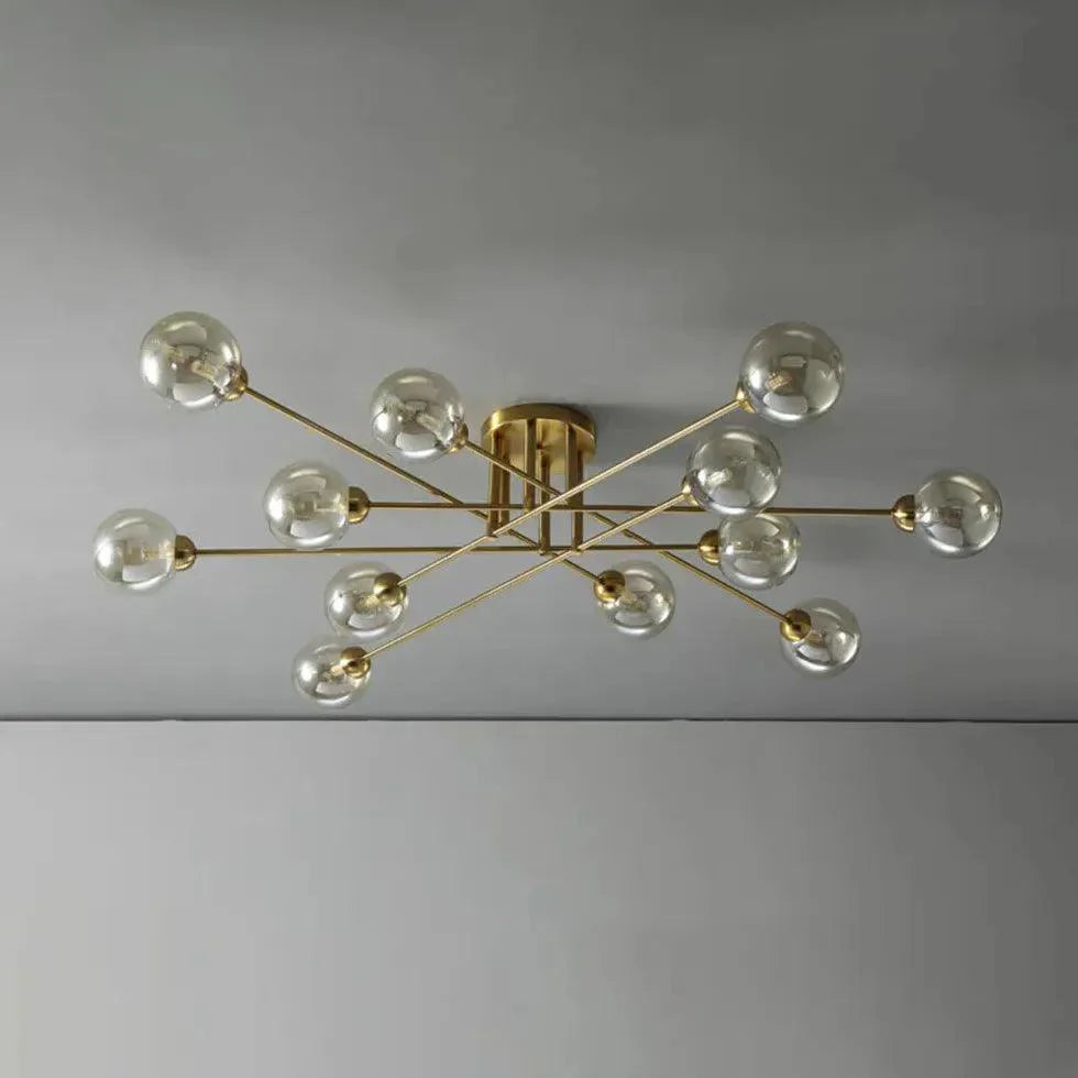 Golden Industrial Glass Spherical LED Semi Flush Ceiling Lights - Rebooters