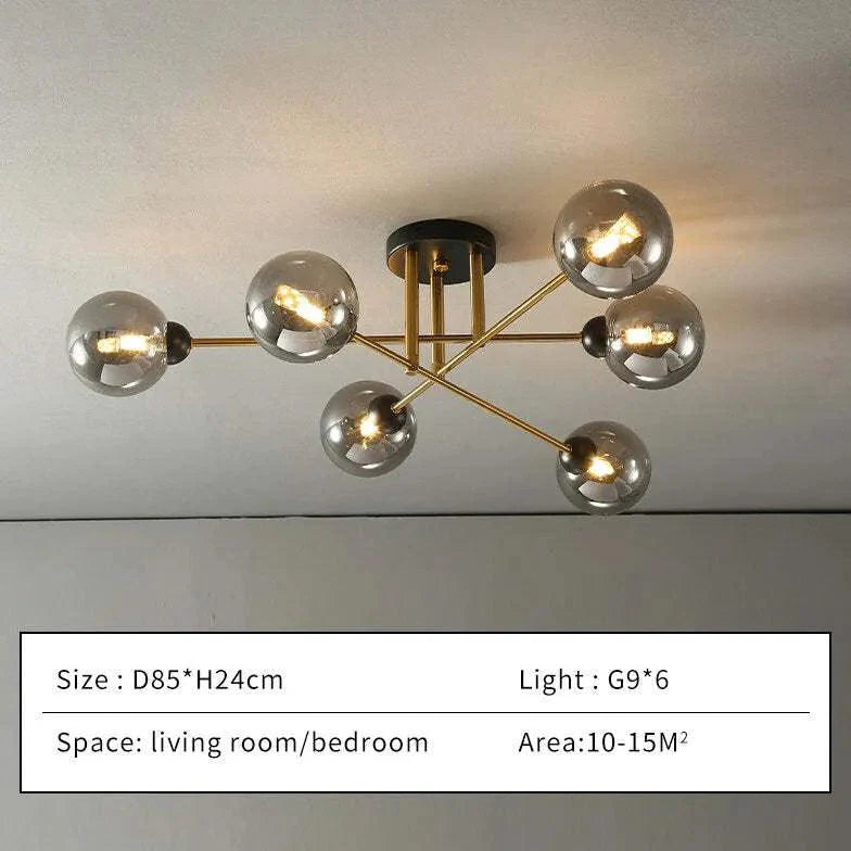 Golden Industrial Glass Spherical LED Semi Flush Ceiling Lights | Rebooters - Rebooters