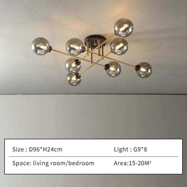 Golden Industrial Glass Spherical LED Semi Flush Ceiling Lights | Rebooters - Rebooters