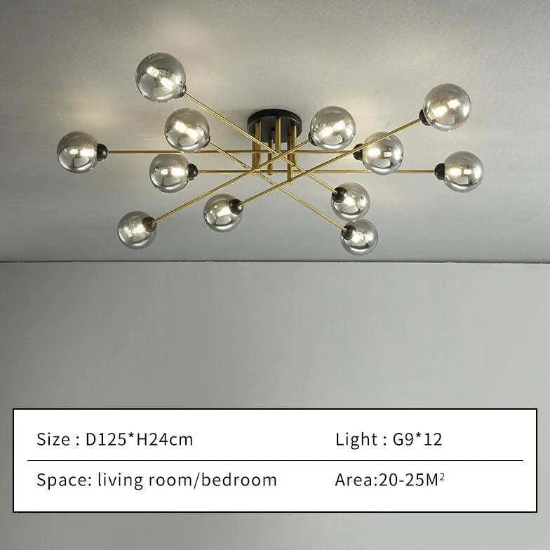 Golden Industrial Glass Spherical LED Semi Flush Ceiling Lights | Rebooters - Rebooters