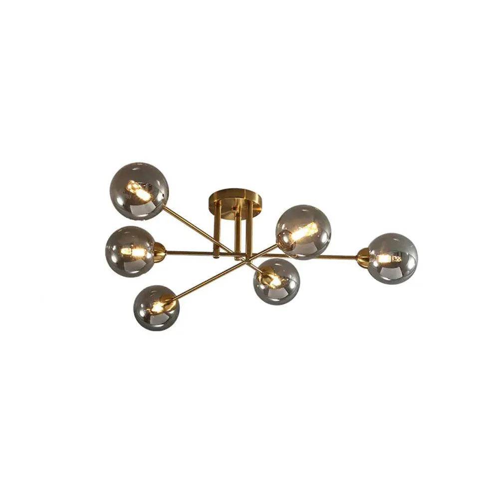 Golden Industrial Glass Spherical LED Semi Flush Ceiling Lights | Rebooters - Rebooters