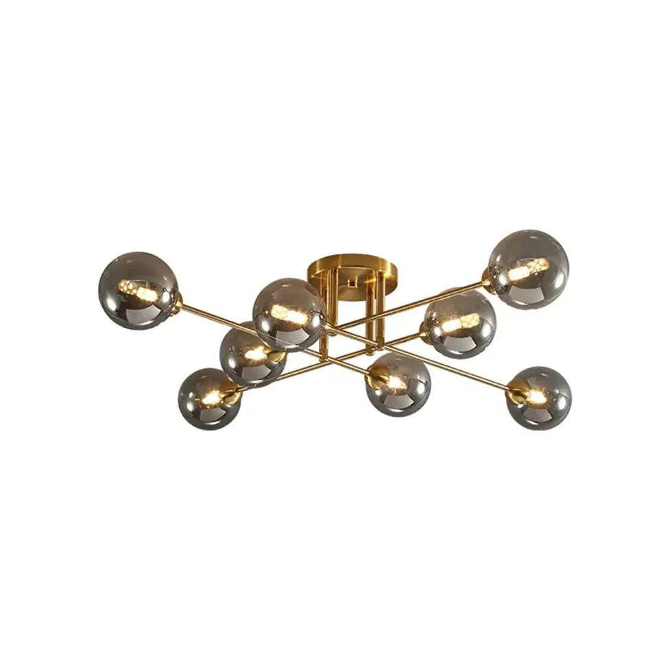 Golden Industrial Glass Spherical LED Semi Flush Ceiling Lights - Rebooters