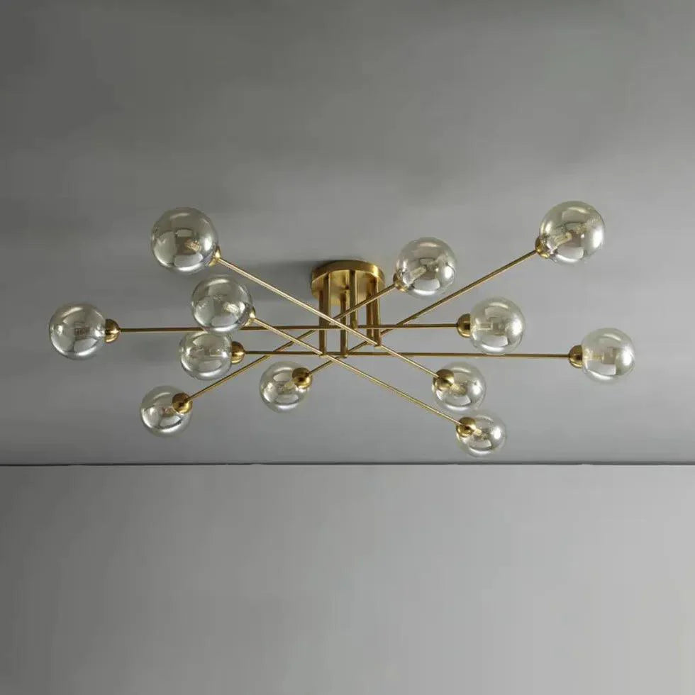 Golden Industrial Glass Spherical LED Semi Flush Ceiling Lights - Rebooters