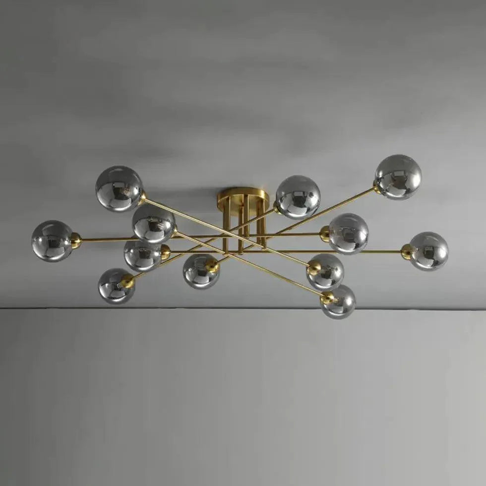 Golden Industrial Glass Spherical LED Semi Flush Ceiling Lights | Rebooters - Rebooters