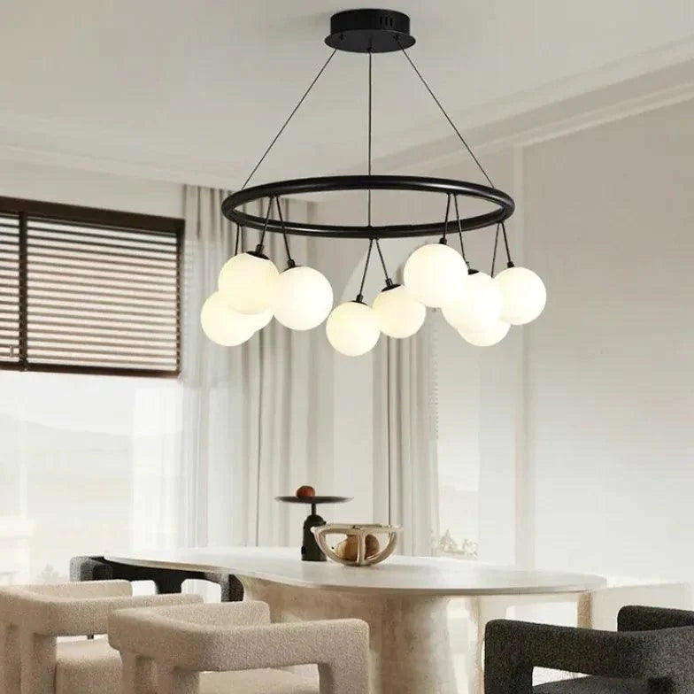 Round Frame Black Modern Chandelier for Elegant Spaces | Rebooters - Rebooters