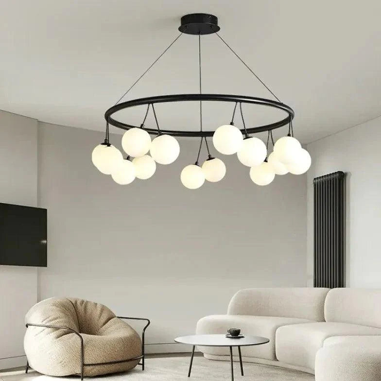 Round Frame Black Modern Chandelier for Elegant Spaces | Rebooters - Rebooters