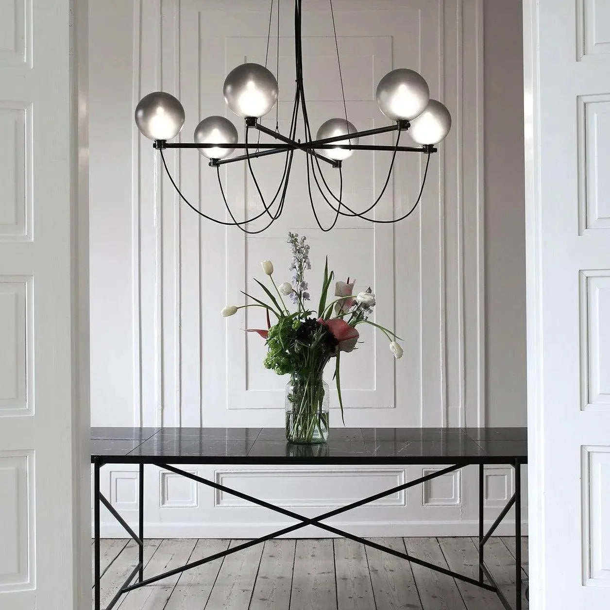 Black Metal Frame Gray Glass Ball Chandelier for Elegant Spaces | Rebooters - Rebooters