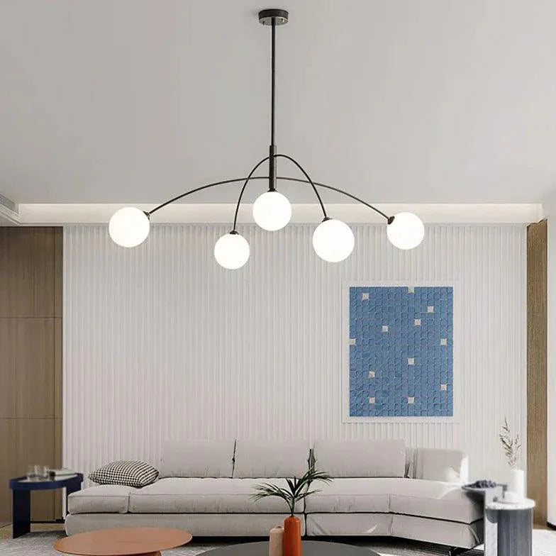 White Glass Ball Arc-Shaped Metal Modern Chandelier Design | Rebooters - Rebooters