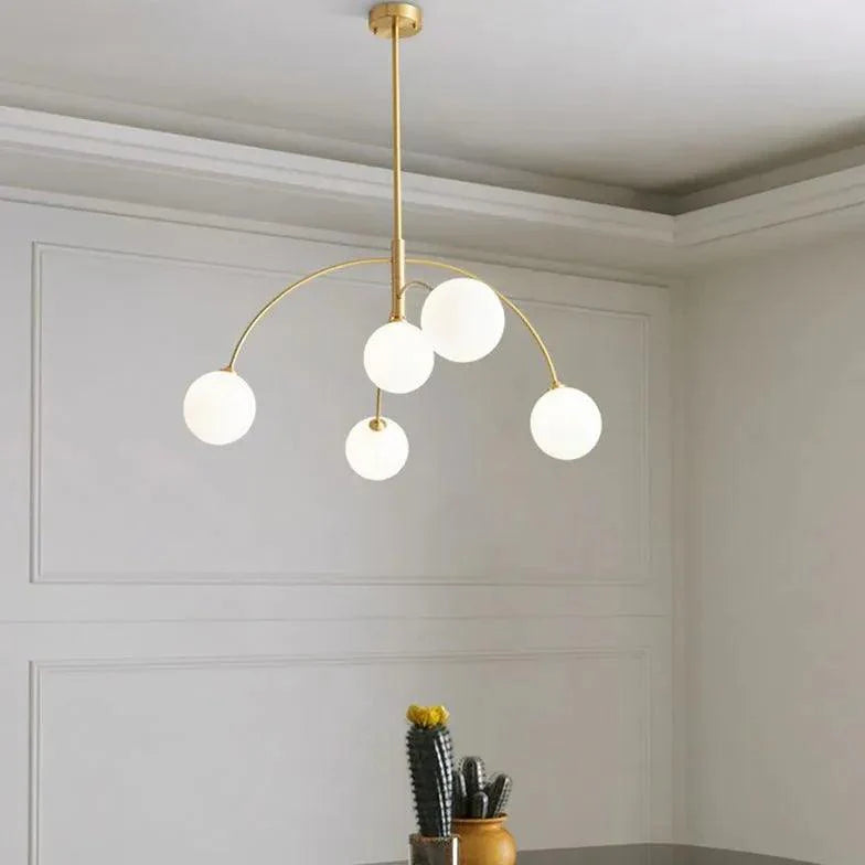 White Glass Ball Arc-Shaped Metal Modern Chandelier Design | Rebooters - Rebooters