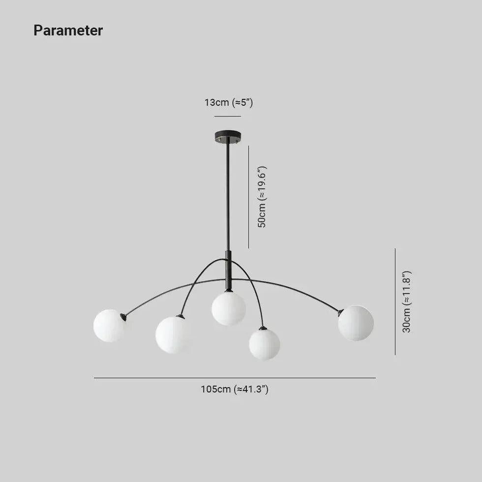 White Glass Ball Arc-Shaped Metal Modern Chandelier Design | Rebooters - Rebooters