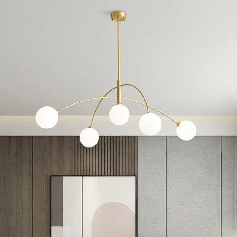 White Glass Ball Arc-Shaped Metal Modern Chandelier Design | Rebooters - Rebooters