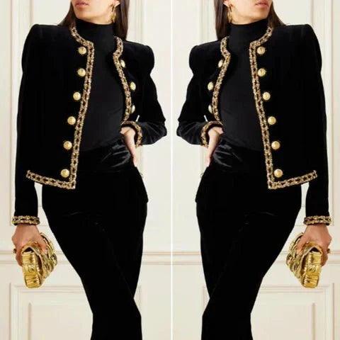 Womens Luxurious Velvet Military Jacket for Stylish Edge - Rebooters