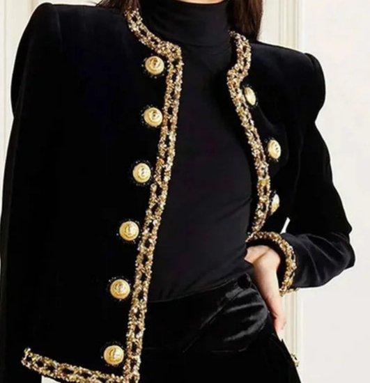 Womens Luxurious Velvet Military Jacket for Stylish Edge - Rebooters