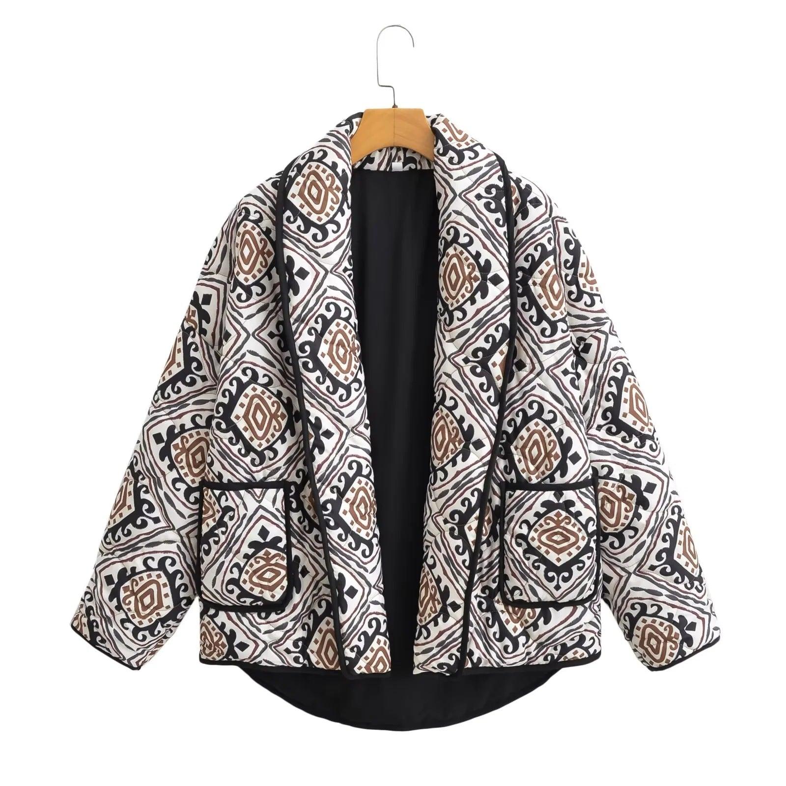 Womens Retro Print Puffer Jacket – Stylish Comfort Coat - Rebooters