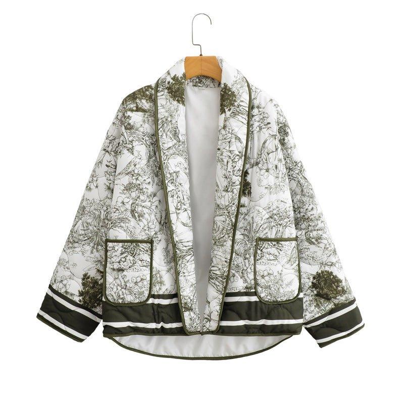 Womens Retro Print Puffer Jacket – Stylish Comfort Coat - Rebooters