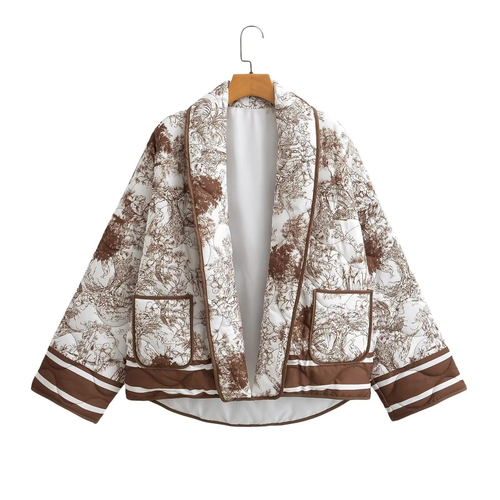 Womens Retro Print Puffer Jacket – Stylish Comfort Coat - Rebooters