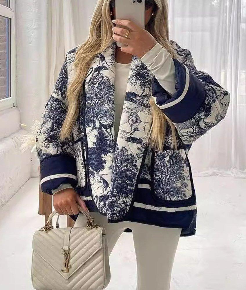 Womens Retro Print Puffer Jacket – Stylish Comfort Coat - Rebooters