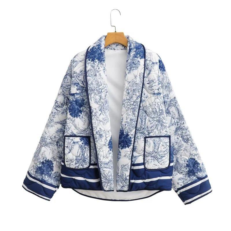 Womens Retro Print Puffer Jacket – Stylish Comfort Coat - Rebooters