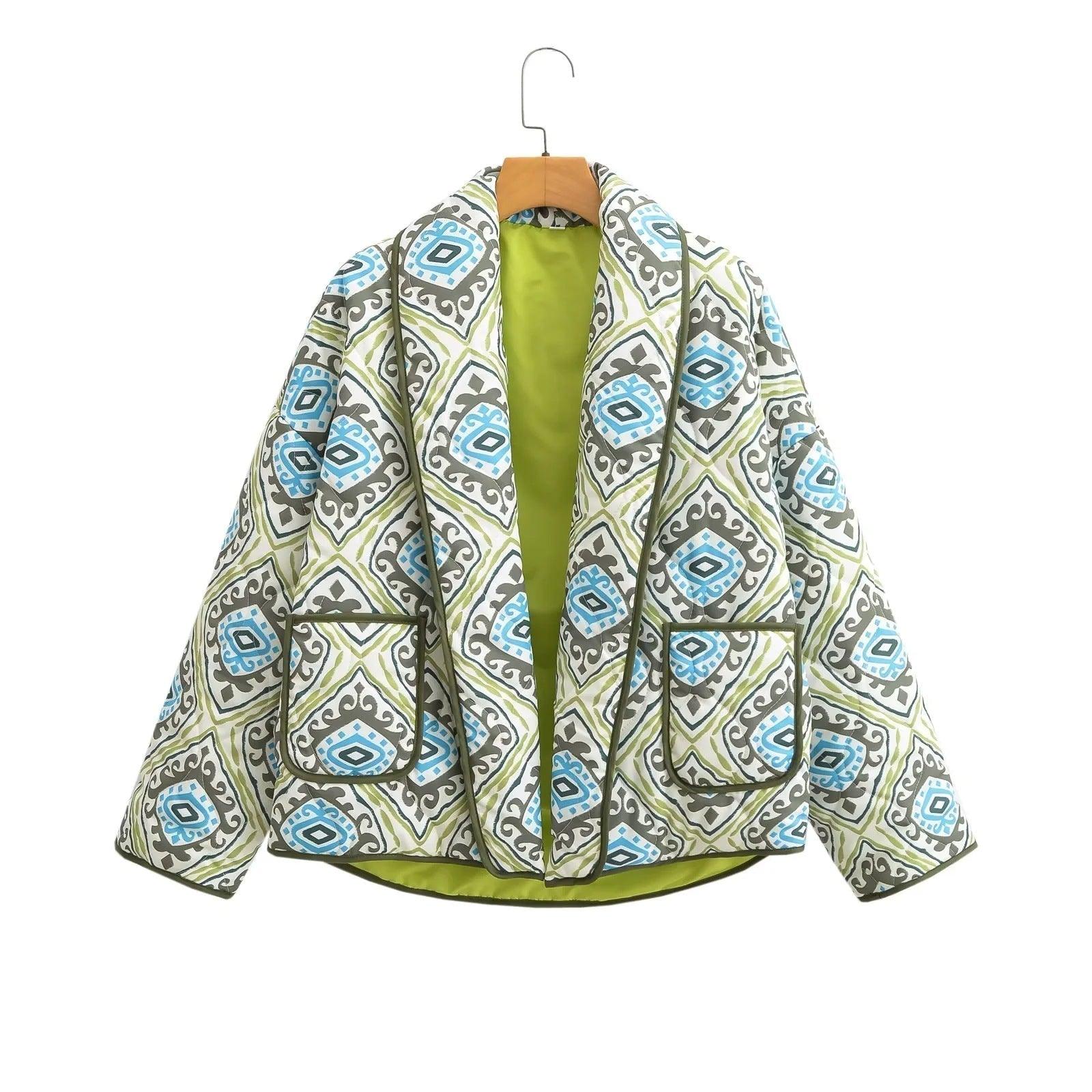 Womens Retro Print Puffer Jacket – Stylish Comfort Coat - Rebooters