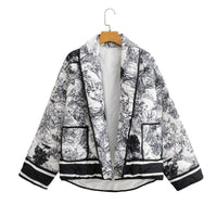 Womens Retro Print Puffer Jacket – Stylish Comfort Coat - Rebooters