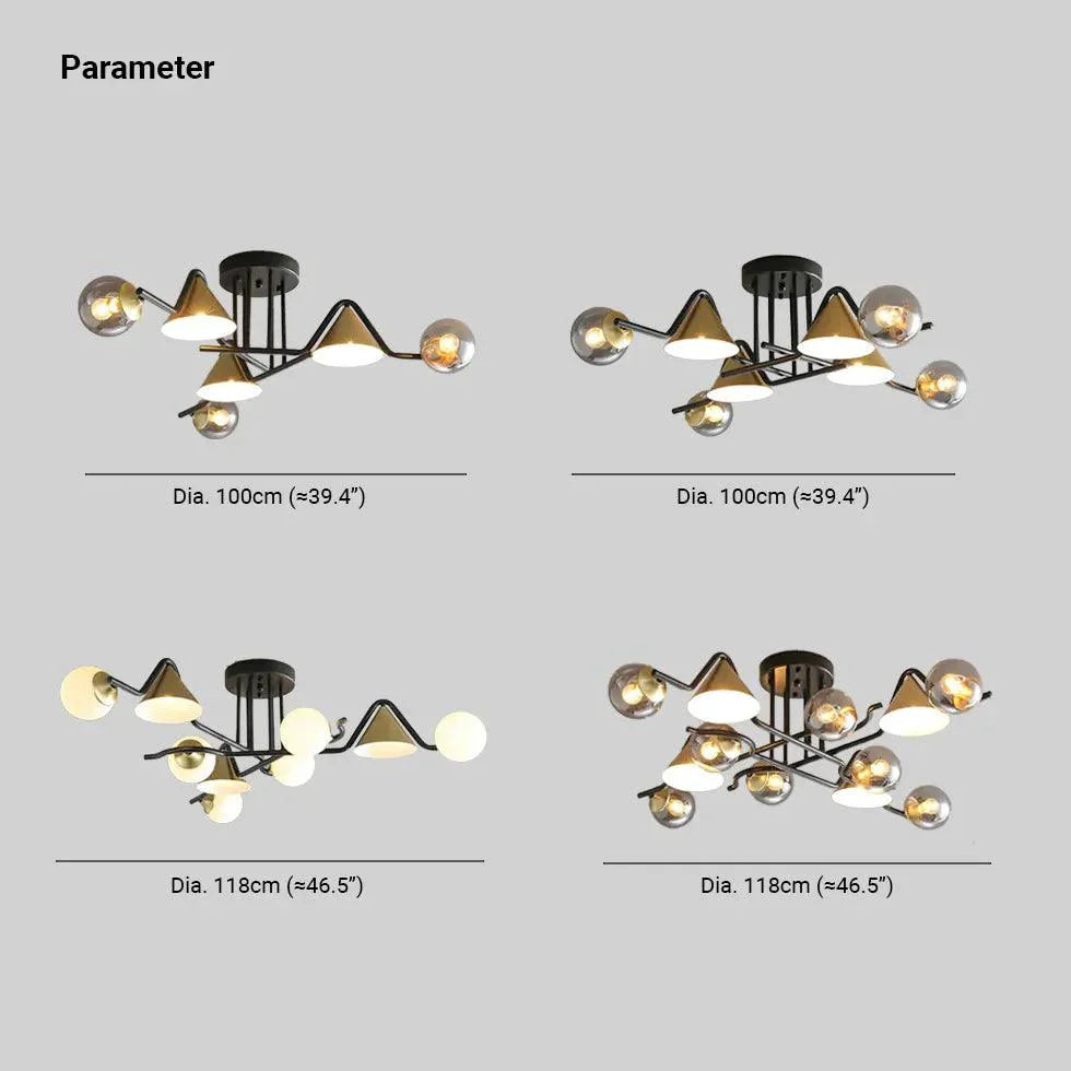 Multi-head Geometric Design Glass Industrial Ceiling Light Fixture | Rebooters - Rebooters