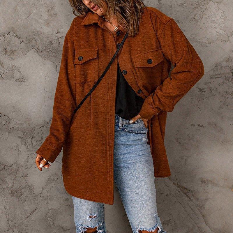 Chic Women's Cozy Woolen Coat for Effortless Style Fashion - Womens Jackets Rebooters