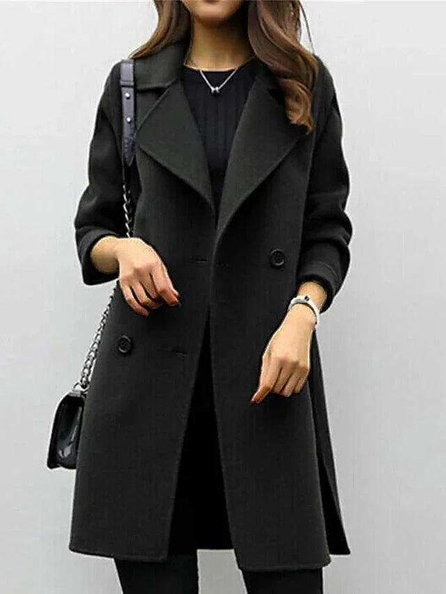 Womens Timeless Double-Breasted Wool Blend Coat Black - Rebooters