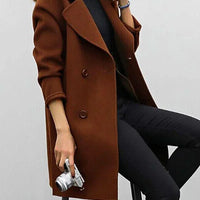 Womens Timeless Double-Breasted Wool Blend Coat Brown - Rebooters