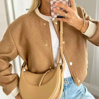 Womens Chic Wool Varsity Jacket Your Essential Casual Wear - Rebooters